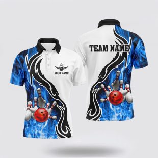 Mens Bowling Custom Bowling Ball Pins Strike Team League Polo Shirt