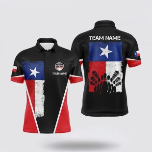 Mens Bowling Custom Name Texas Flag Vintage Black Bowling Team Bowlers Polo Shirt