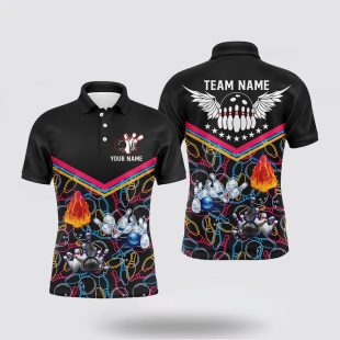 Multicolor Pattern Black Bowling For Men Polo Shirt