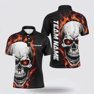 Orange Flame Skull Sport Polo Shirt