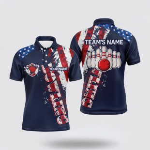 Patriotic Mens Custom Name Bowlers American Fla Polo Shirt