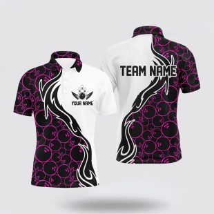 Pink Bowling Pattern Custom Men Bowling Flame Bowling Team Tournament Polo Shirt