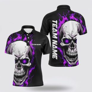 Purple Flame Skull Sport Polo Shirt