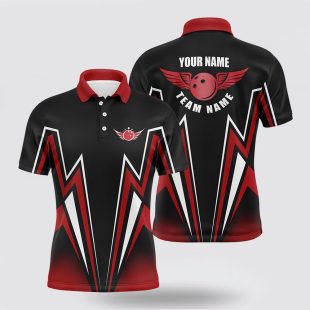 Red And Black Bowling Custom Lightning Bowling For Men Polo Shirt