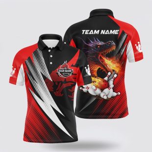 Red And Black Flame Dragon Bowling Balls Pins Custom Bowling For Men Polo Shirt