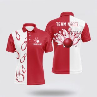 Red And White Retro Vintage Bowling For Men Custom Bowling Team Polo Shirt