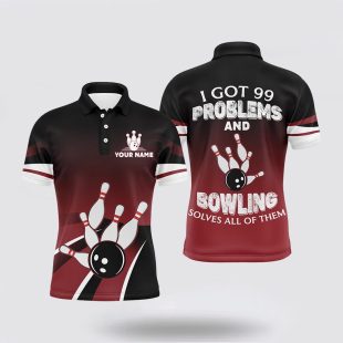 Red & Black Funny Bowling Custom Name Bowling Polo Shirt