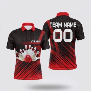 Red Bowling For Men Custom Bowling 3D Bowling Team For Men Polo Shirt