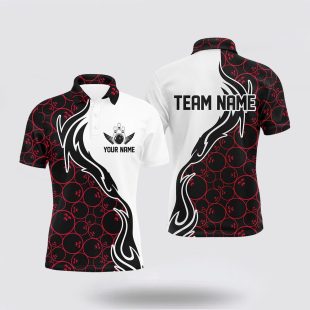 Red Bowling Pattern Custom Men Bowling Flame Bowling Team Tournament Polo Shirt