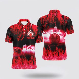 Red Flame Mens Bowling ts Polo Shirt