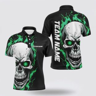 Sea Foam Green Flame Skull Sport Polo Shirt