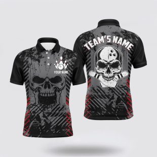 Skull Bowling For Men, Custom Teams Name Bowling League Polo Shirt