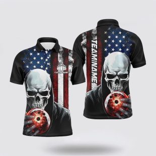 Skull Mens Bowling Team Bowling American Bowling Polo Shirt