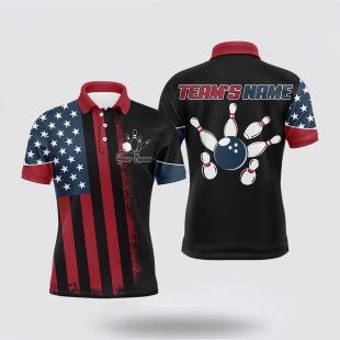 Usa Flag Bowling For Men Bowling Patriotic Bowling Team League Polo Shirt