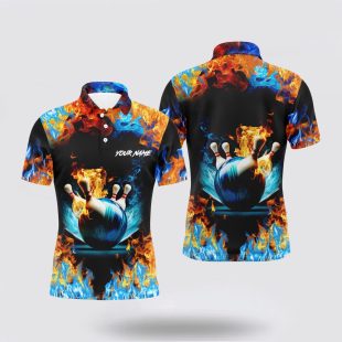 Water Fire Background Custom Name Bowling Team Bowling Polo Shirt